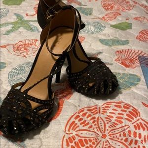 Black suede with black rhinestone never been worn